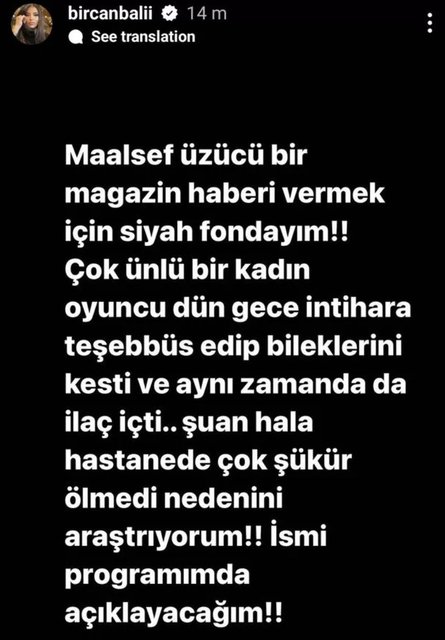 bircan bali bir kadin oyuncunun bileklerini keserek intihara tesebbus ettigini iddia etti